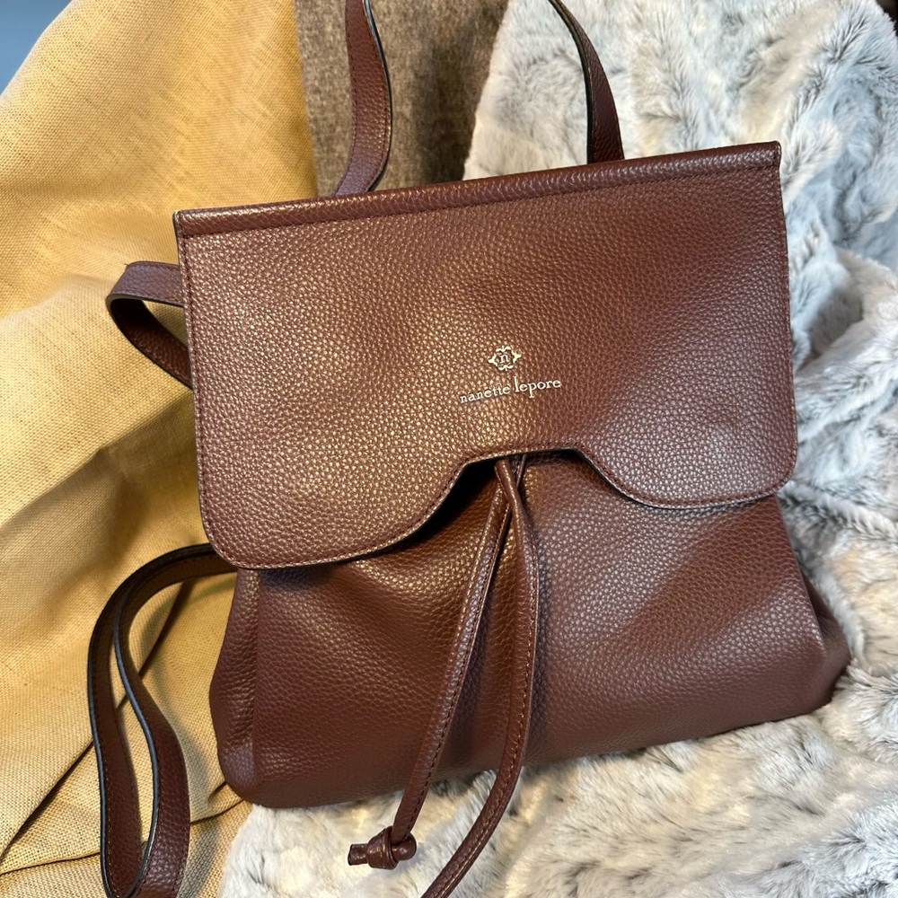 Nanette Lepore Coffee Brown Pebble Leather 3- Way Backpack $55